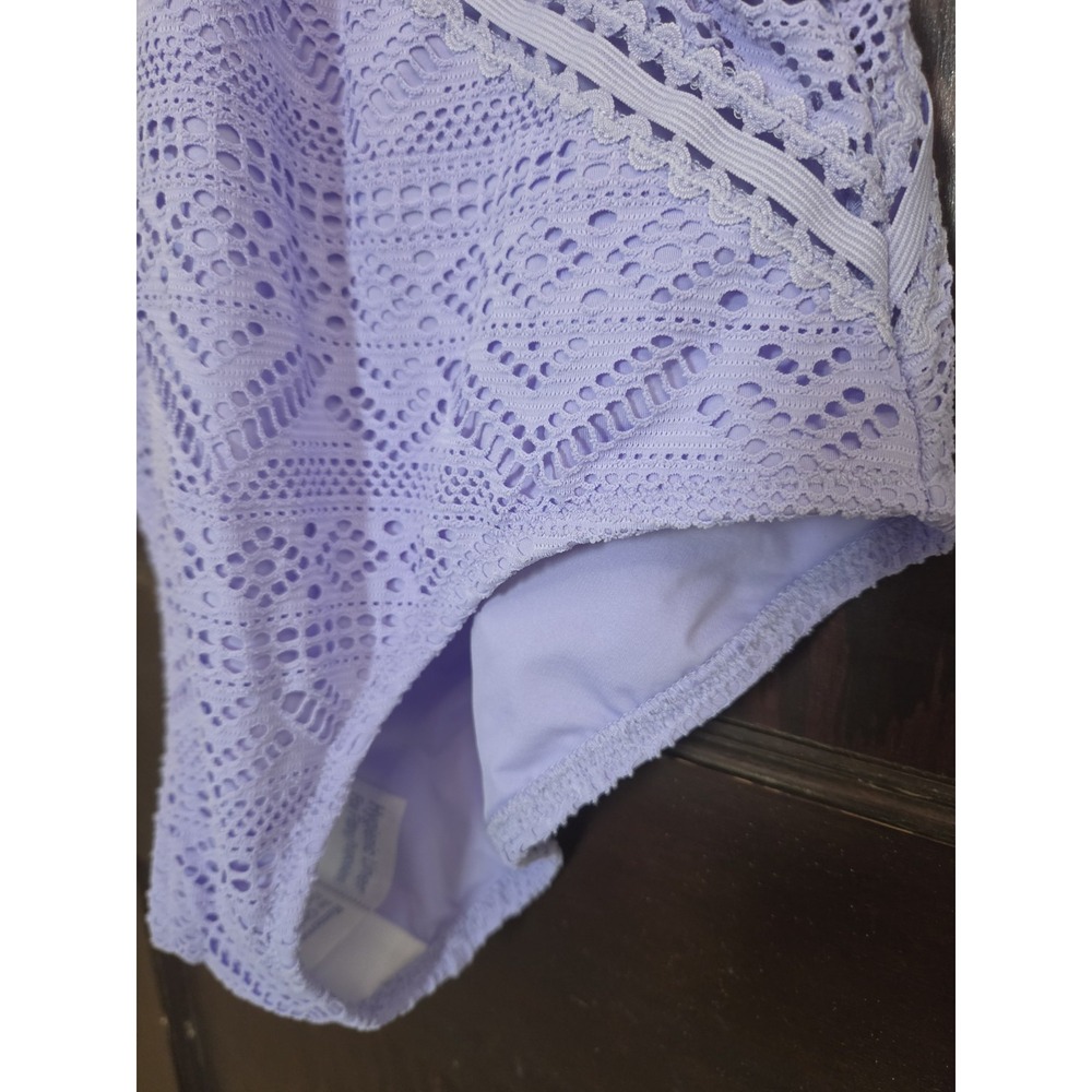 BECCA Color Play Crochet Plunge One Piece Swimsuit Size 14 16 OX Purple NWT - Picture 7 of 16